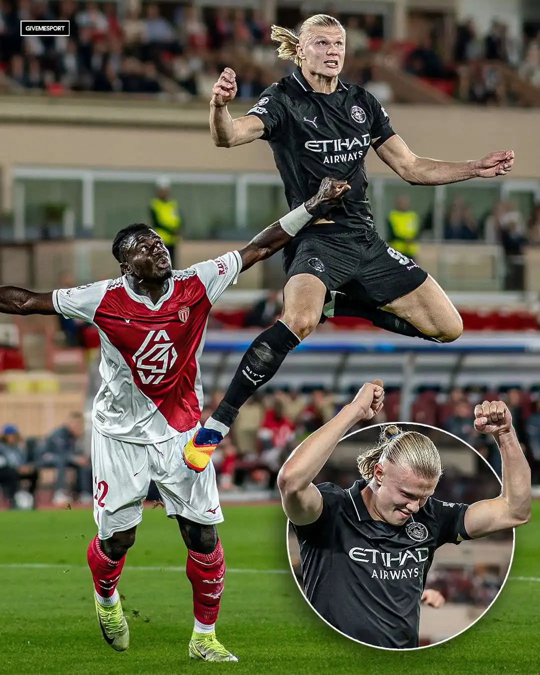 قفزة هالاند في مباراة مانشستر سيتي وموناكو