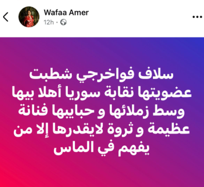 منشور الفنانة المصرية وفاء عامر