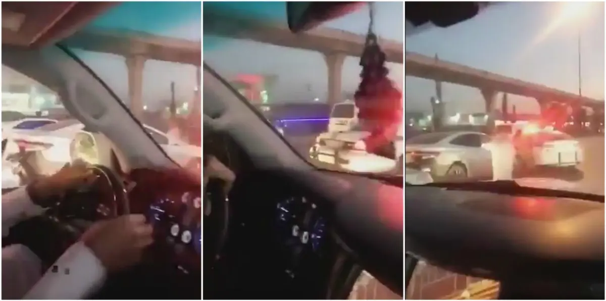 بالفيديو والصور.. رجل يهدد شرطة المرور  بـ"الساطور" في شارع عام بالسعودية