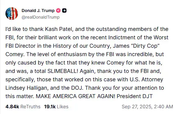 منشور ترامب عن جيمس كومي