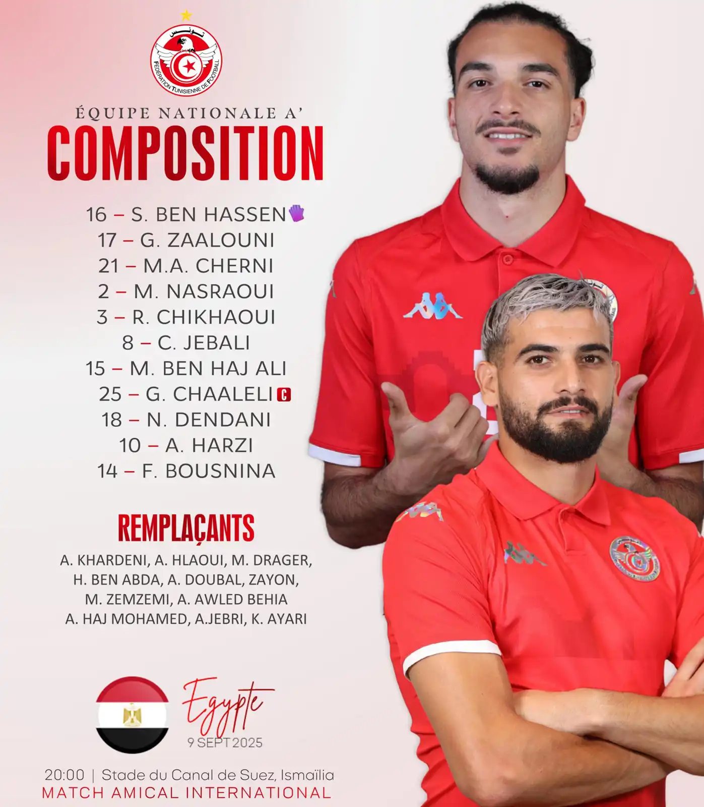 تشكيل منتخب تونس لمواجهة مصر
