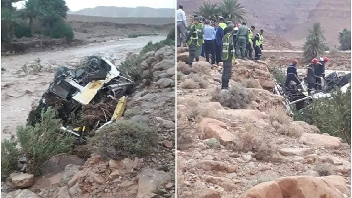 المغرب.. ارتفاع ضحايا حادث انقلاب حافلة جرّاء السيول إلى 13 قتيلاً