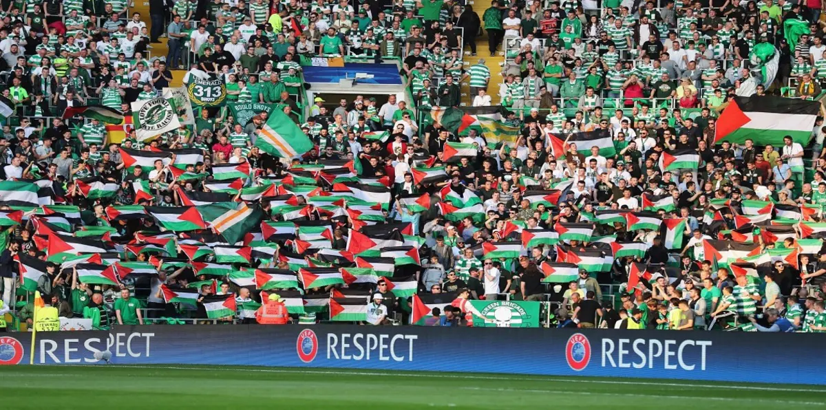 شاهد.. جماهير سيلتيك تتعاطف مجددًا مع فلسطين وتشتم ترامب (فيديو)