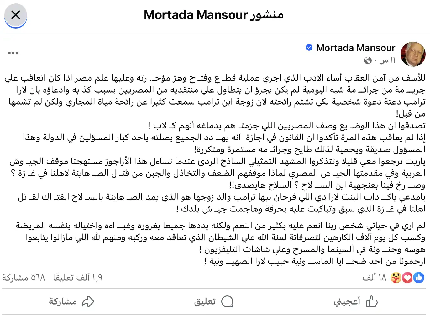 منشور مرتضى منصور