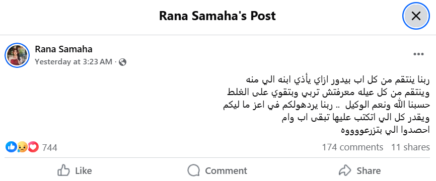 منشور المغنية رنا سماحة على فيسبوك