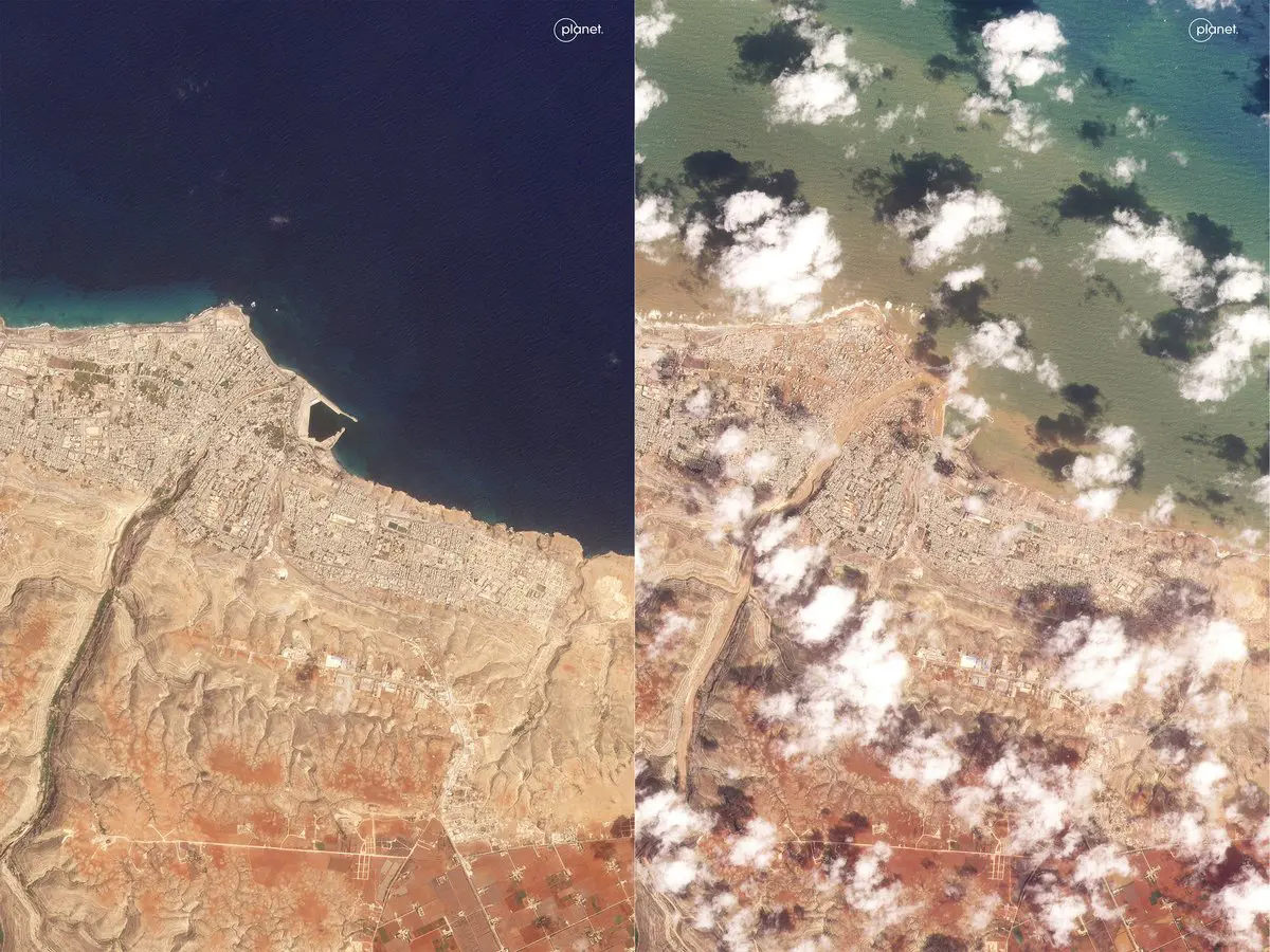 صور مؤلمة من الفضاء تكشف حجم "كارثة ليبيا" 