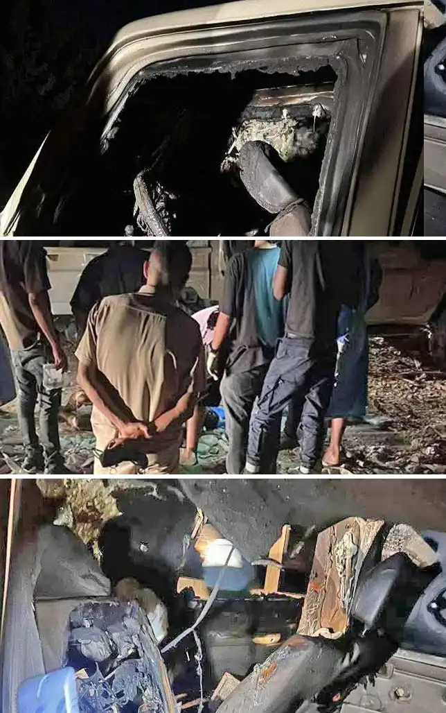 صور السيارة العسكرية المتفحمة