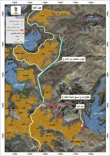 خارطة تبين مشروع طريق نسيج الحياة الرابط بين التكتلات الاستيطانية