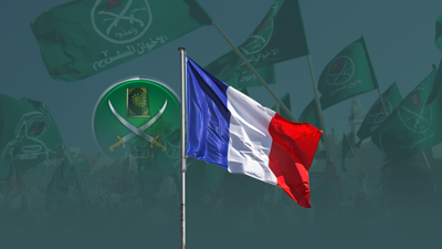 العلم الفرنسي وشعار جماعة الإخوان