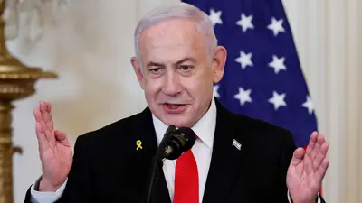 نتنياهو خلال المؤتمر الصحفي 