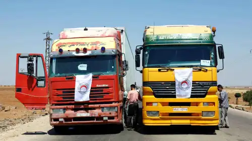 قوافل مساعدات في طريقا إلى السويداء 