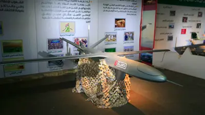 طائرة مسيرة في معرض أقامه الحوثيون بصنعاء