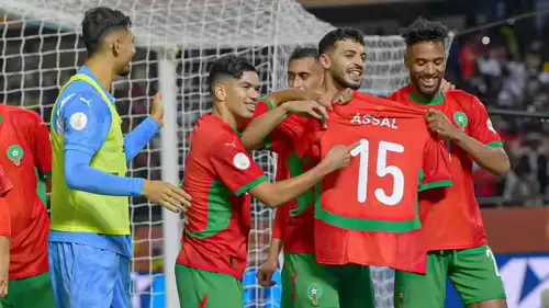 احتفال لاعبي المغرب بالهدف الأول في نهائي أمم إفريقيا للمحليين