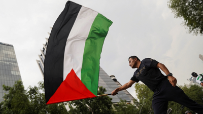 شاب يحمل العلم الفلسطيني