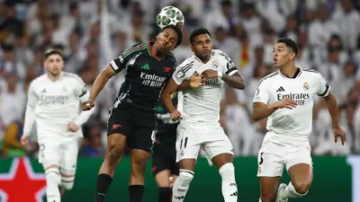 رودريغو وبيلينغهام في مباراة ريال مدريد وآرسنال