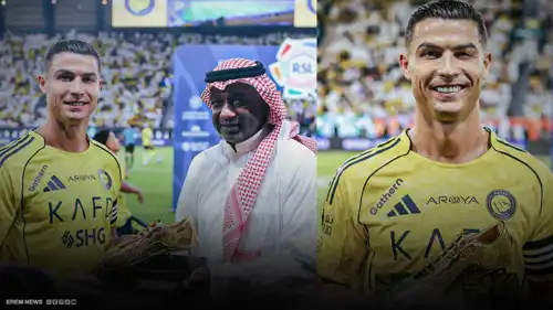 لحظة تاريخية.. أسطورة النصر يكرم  رونالدو بالحذاء الذهبي