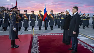 استقبال الرئيس الإماراتي الشيخ محمد بن زايد في مطار موسكو