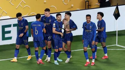 فرحة لاعبي الهلال بالهدف الرابع